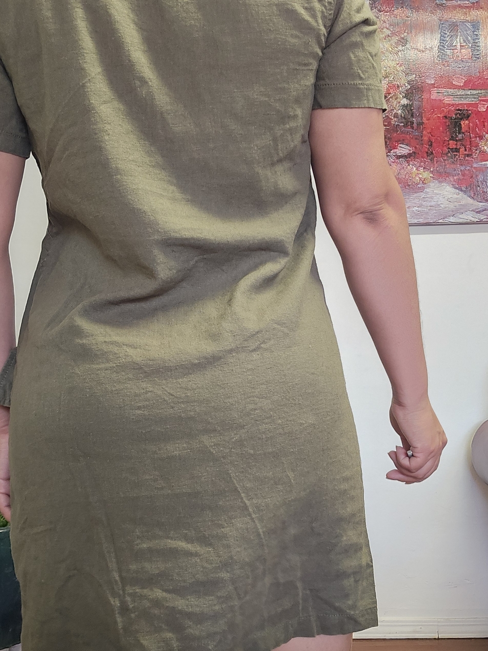 MAX Studio London Olive Green Short Sleeve Collared Shift Dress Size M - Picture 4 of 5